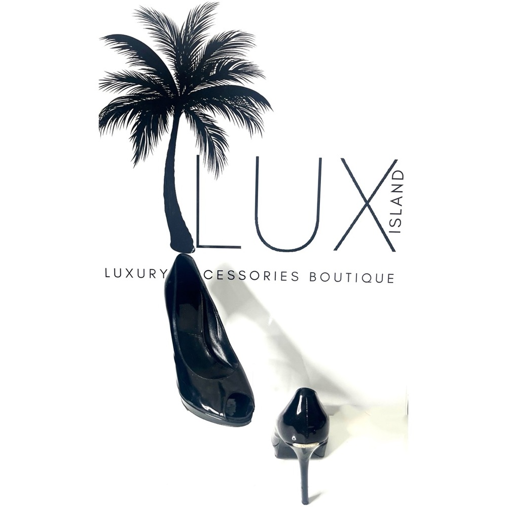 LUX ISLAND | DIOR Black Miss Dior Patent Peep Open Toe w/Silver Logo Heel Plate